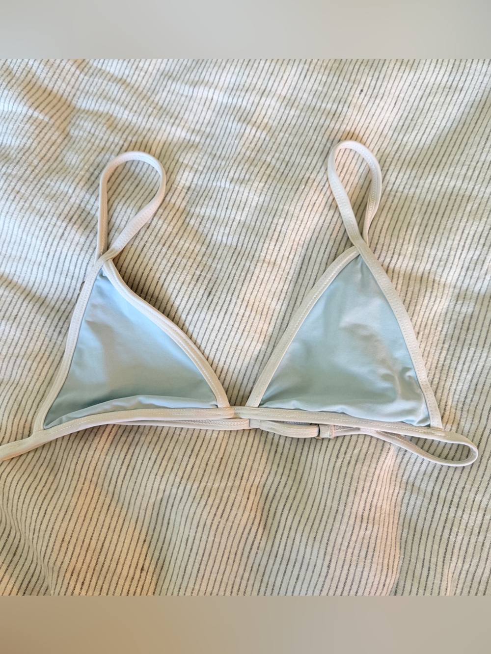 acacia swimwear Light Blue and White Triangle Bikini Top